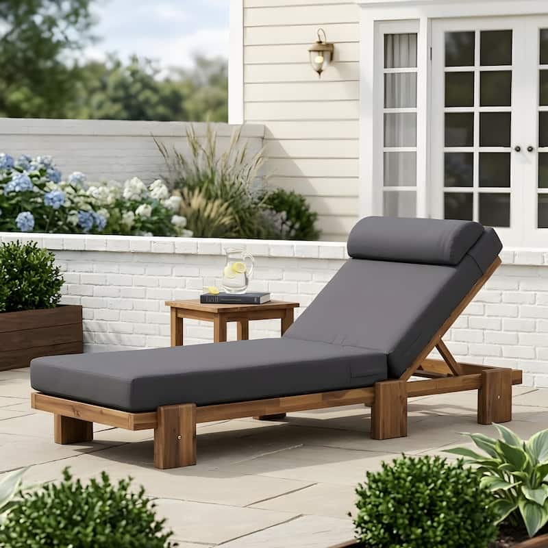 78.8-inch Outdoor Patio Lounge Chair with Adjustable Recliner, Headrest, and Retractable Side Tray