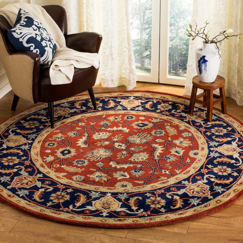 SAFAVIEH Handmade Royalty Judita Traditional Oriental Wool Rug - 6'6" Round - Rust/Navy