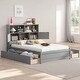 preview thumbnail 2 of 22, Full Size Solid Pine Platform Kids Bed Frame with Storage Headboard, Charging Station, and 4-Drawers, Easy to Assemble, Grey