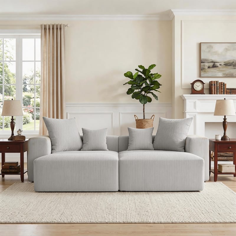 Oversized Corduroy Upholstery Modular Sofa No Assembly