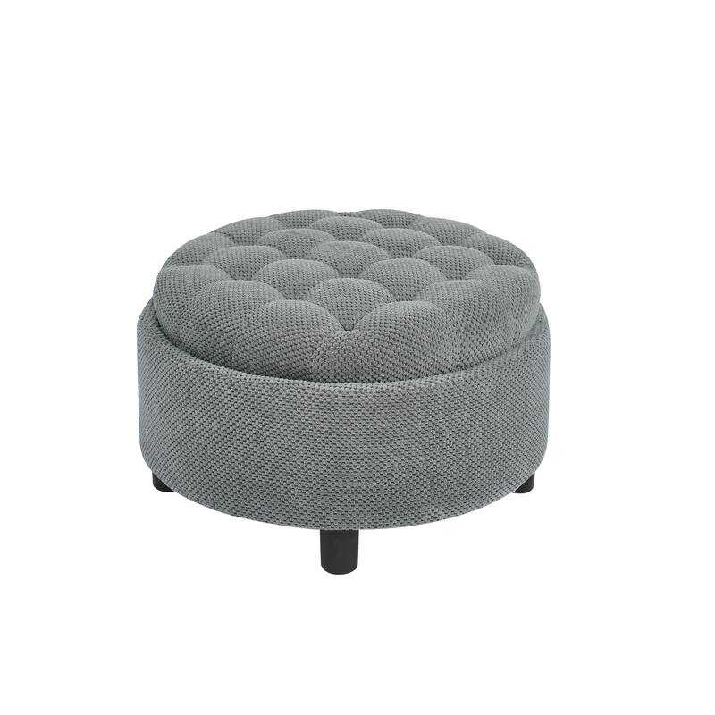 25"Round Storage Ottoman with Tray,ModernTufted Fabric Circle Coffee Table with Storage,Upholstered Ottoman with Removable Top