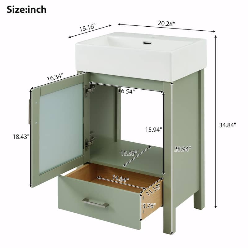 20" Bathroom Vanity with Ceramic Sink and Ample Storage