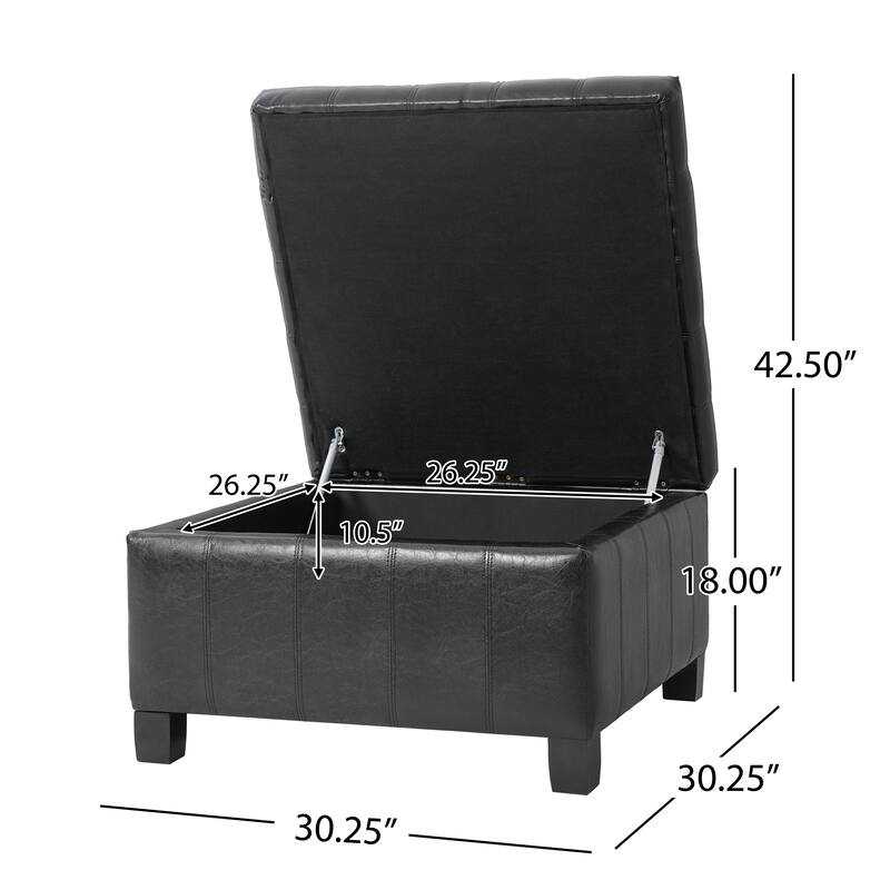 30.25" Square PU Storage Ottoman with Lift-Top & Rubber Wood Legs