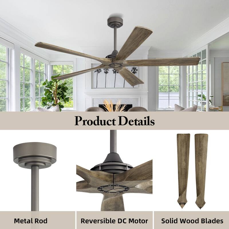 MLiAN 60 in 5-Soild Wood Blades Indoor Standard Ceiling Fan with Remote Down-Rod Mount
