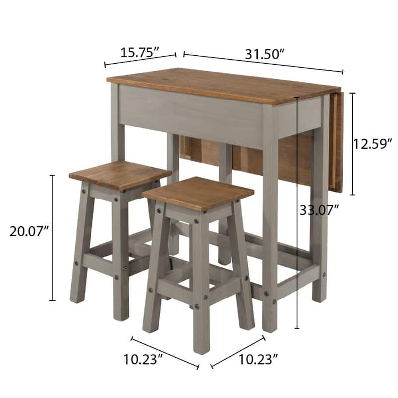 Solid Pine Drop Leaf Table 3-piece Dining Set