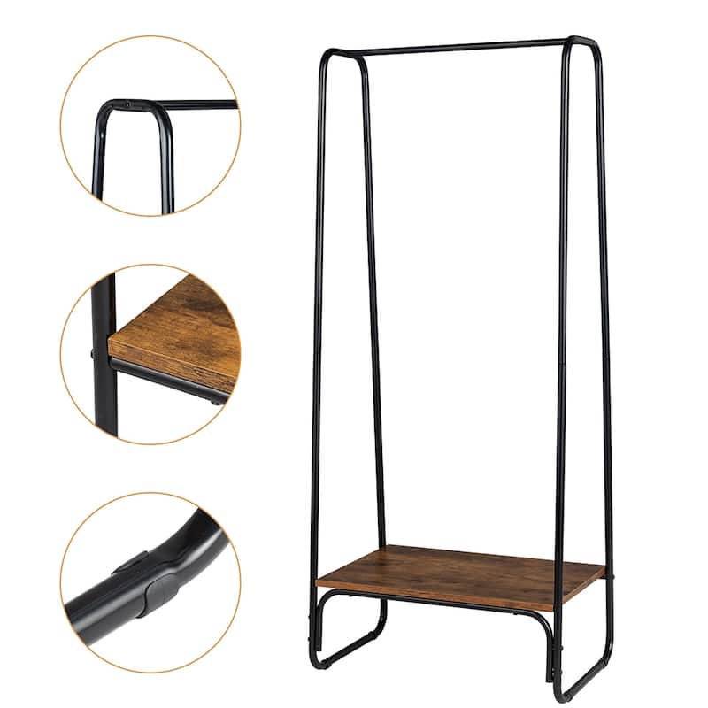 Freestanding Metal Clothing Rack with One Wood Shelf
