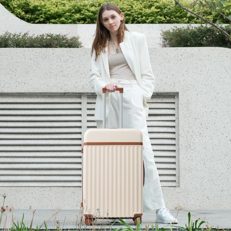 Classic 3 Piece Expandable Luggage, Front Opening ABS Hardside Carry on Suitcase with Handle Bag Spinner Wheels and TSA Lock