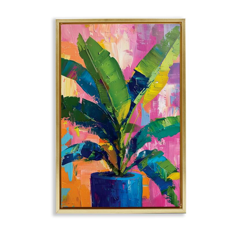 Stupell Modern Bright House Plant Framed Floater Canvas Wall Art Design By LSR Design Studio - 21 x 31 - Gold