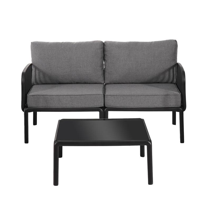 9 Piece Outdoor Sectional Furniture Set, Patio Conversation Sets with Two Square Coffee Table and Thick Cushion Deep Seat