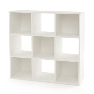 Wooden Kids Bookcase with Storage Cubbies and Anti-toppling Devices-White - 35.5"L x 11.5"W x 35.5"H