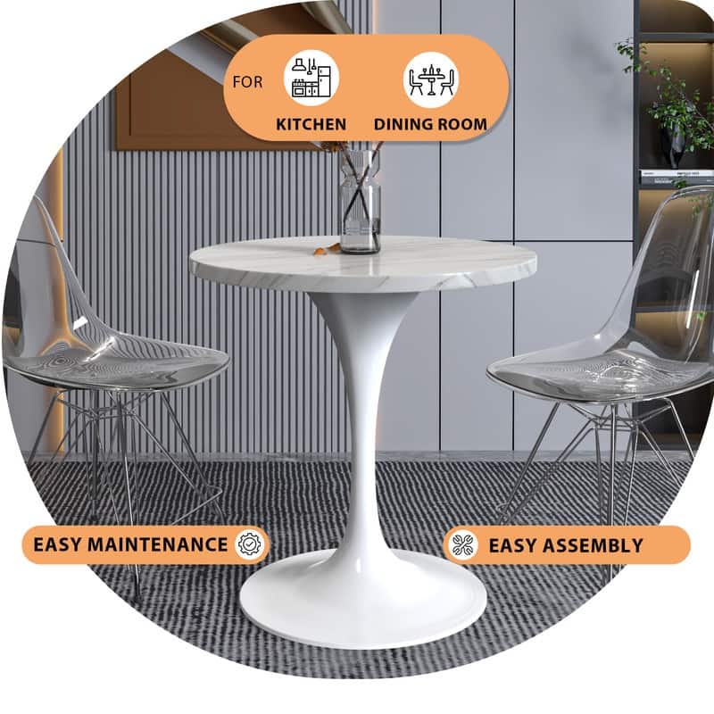 LeisureMod Verve Round Dining Table with Sintered Stone TableTop and Stainless Steel Base for Kitchen & Dining Room
