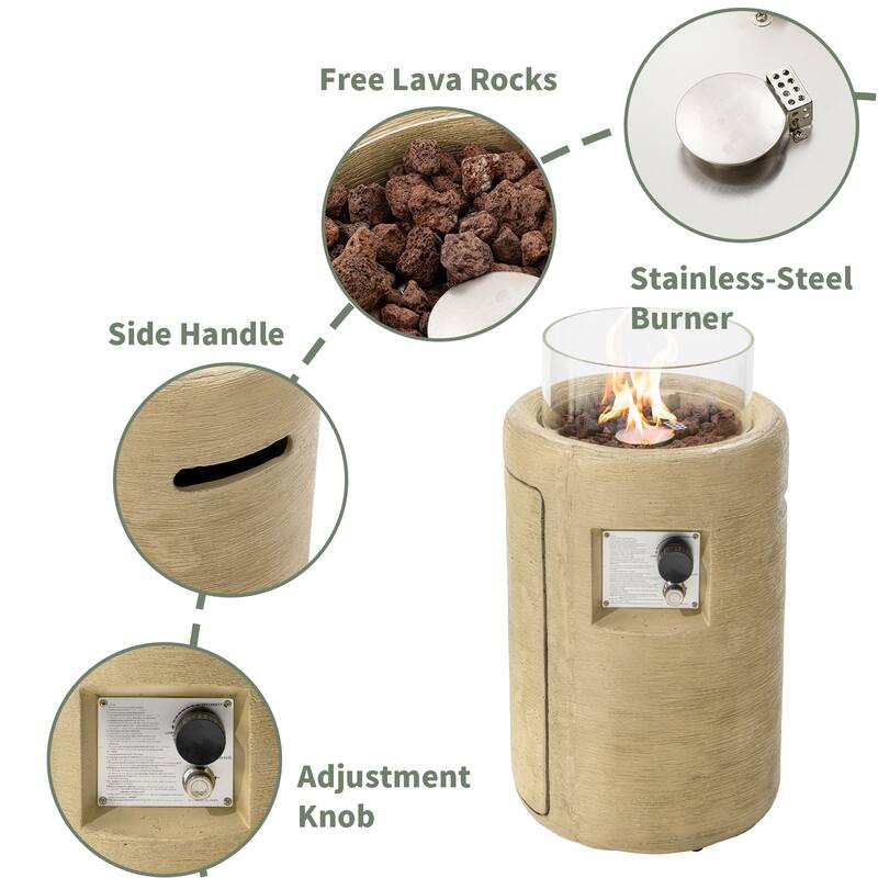 COSIEST 16" Outdoor Column Propane Fire Pit with Glass Wind Guard