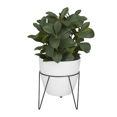 Faux Foliage Eucalyptus Artificial Plant with Realistic Leaves and Metal Stand and White Pot - Green - Roche River Decor