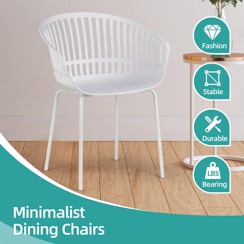 Set of 2 Barras White Plastic Dining Chair with White Iron Legs
