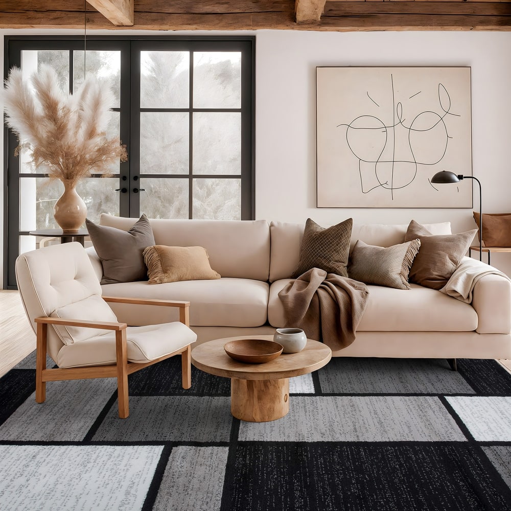 World Rug Gallery Contemporary Modern Boxed Color Block Area Rug