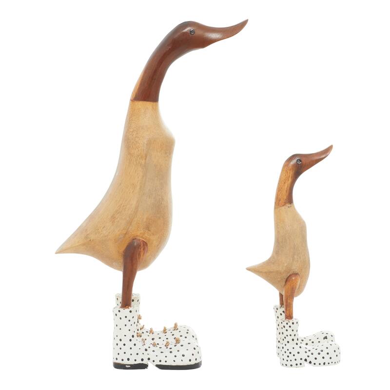 Brown Bamboo Wood Duck Decorative Sculpture (Set of 2)