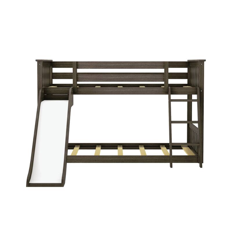 Max and Lily Classic Twin over Twin Low Bunk with Easy Slide and Curtain
