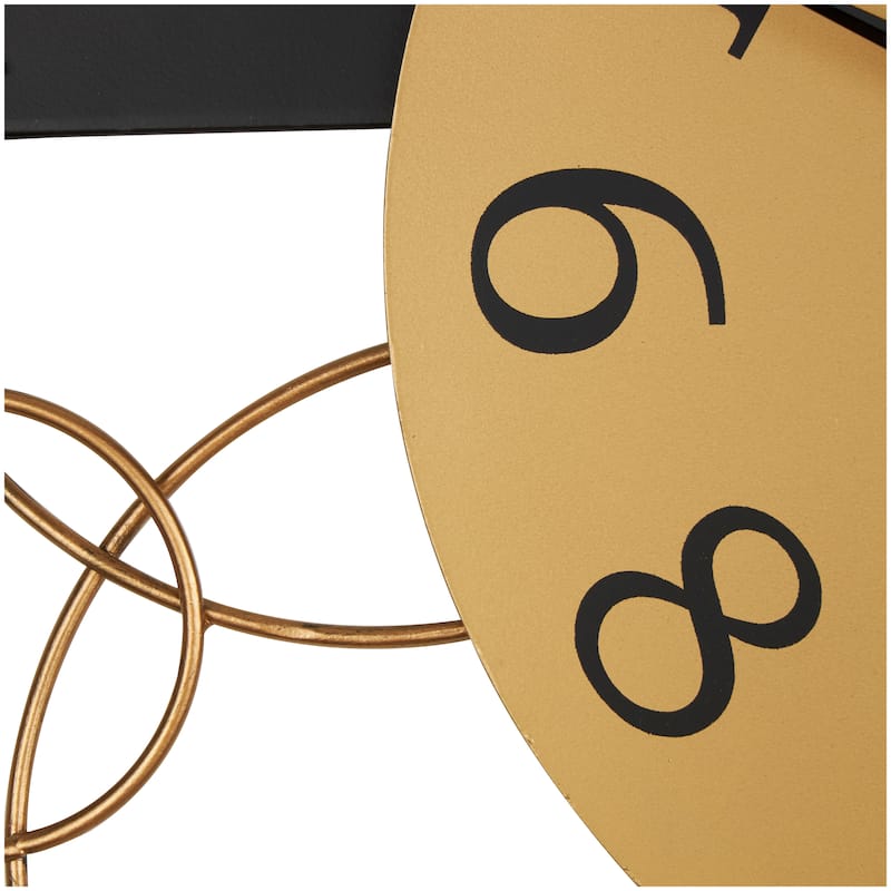 Metal Geometric Half Moon Wall Clock with Adjustable Clock Face - Black - Roche River Decor - 1"W x 44"L x 23"H