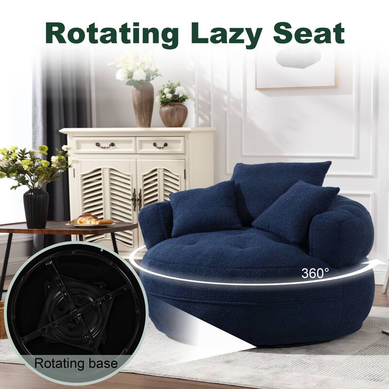 Boucle Upholstered Tufted Barrel Accent Living Room Chair With Toss Pillows