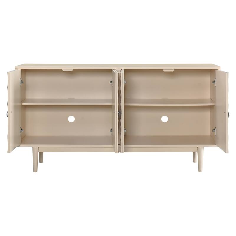 Buffet Cabinet with 4 Convex Pattern Doors, Storage Cabinet with 2 Silver Handle, Sideboard Cabinet with Adjustable Shelves