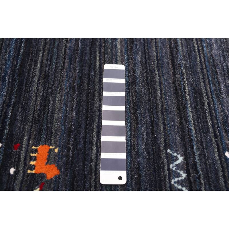 ECARPETGALLERY Hand Loomed Kashkuli Gabbeh Dark Navy Wool Rug - 4'10 x 7'9