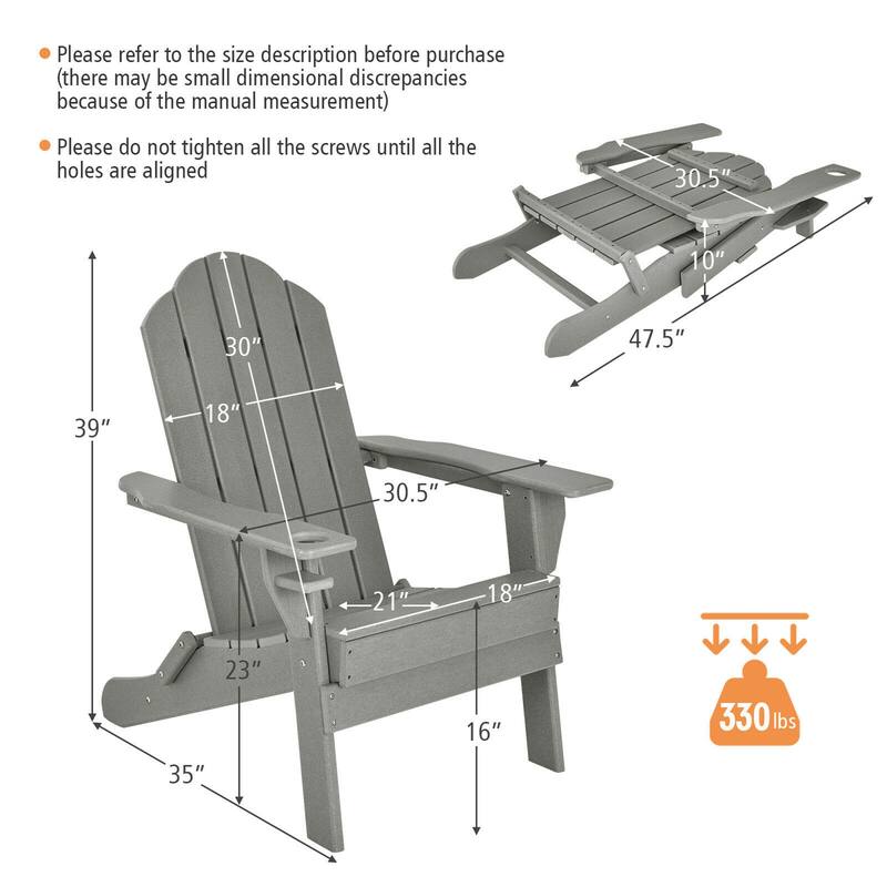 Gymax 2PCS Patio Folding Adirondack Chair Weather Resistant Cup Holder