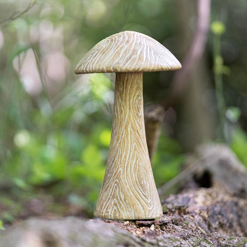 15 in. Wood Look Resin Mushroom Statuary