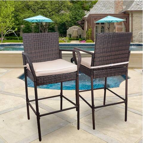 Outdoor Bar Stools Set of 2, 2 Piece Rattan Bar Stool Wicker Chairs - N/A