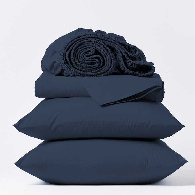 Purity Home 100% Cotton Long Staple Ultra-Soft Percale Sheet Set - Navy - Full