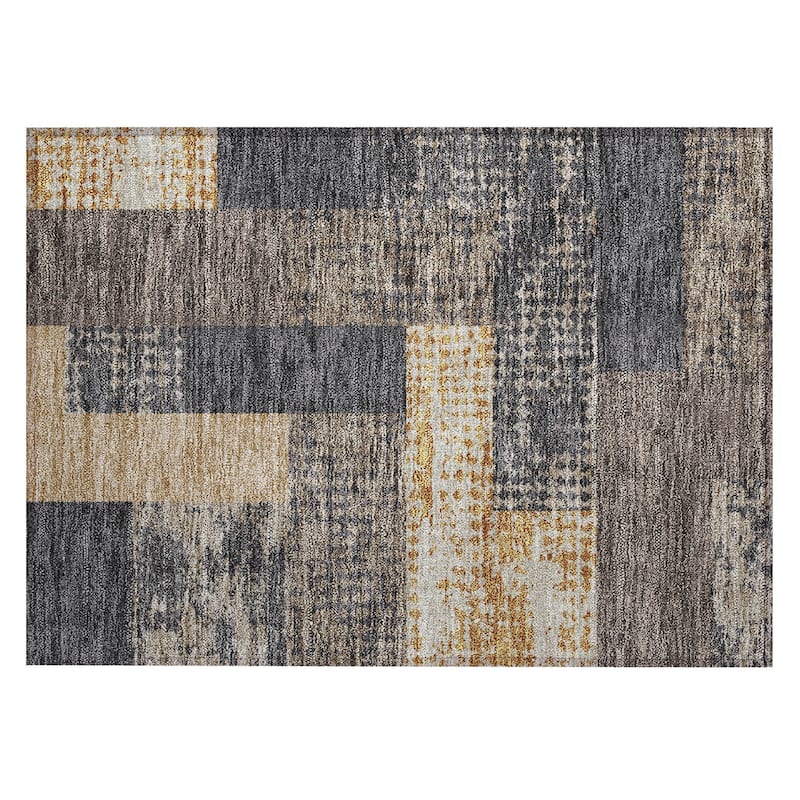 Machine Washable Indoor/ Outdoor Modern Blocks Chantille Rug
