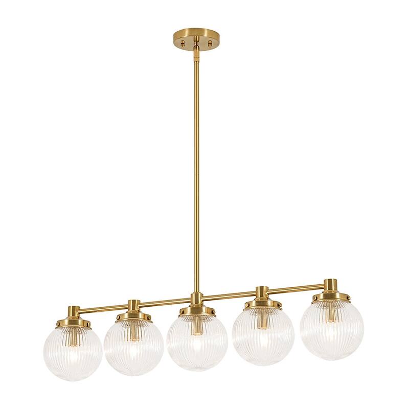 Mid-century 5-Light Striped Glass Linear Dining Chandelier - 34.3 in