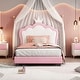 preview thumbnail 1 of 31, Upholstered Princess Bed with Crown Headboard Pink - Twin