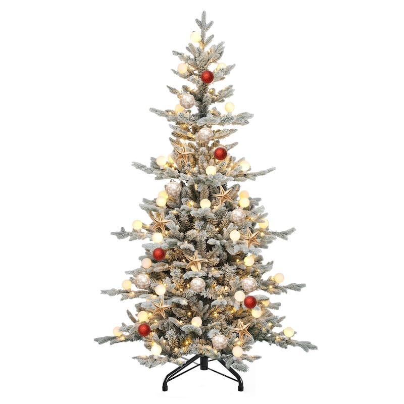 6/7.5/9 FT Pre-Lit Frosted Pine Artificial Christmas Tree with LED Lights - 6 Foot - White with Bulbs