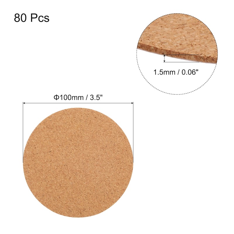 80pcs Self Adhesive Cork Coasters Cork Mats Cork, Circle - Wood - 4"x 4"x 0.06"