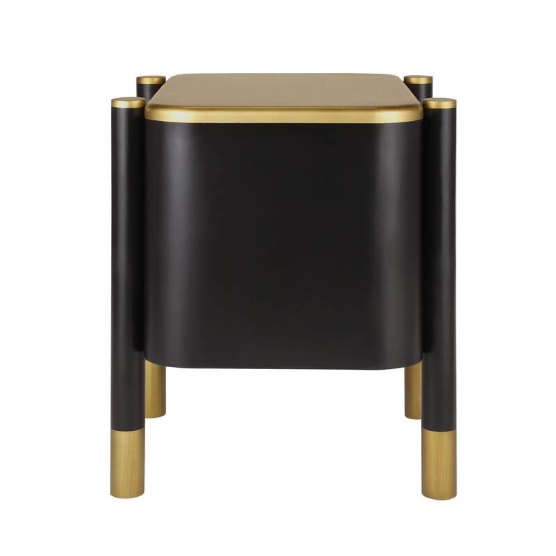 Modern 2 Drawers Nightstand Bedside Table with Metal Feather-Shaped Handles