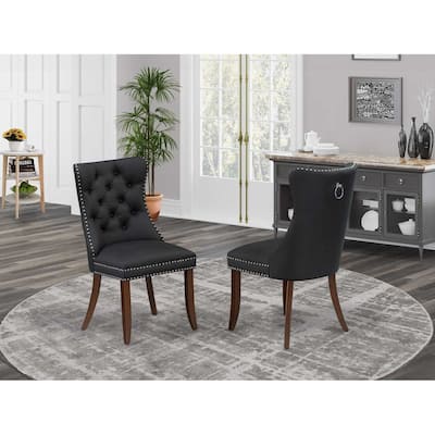 Parson Dining Chairs Set of 2 - Dark Gray Faux Leather Padded Chairs with Nailhead Trim