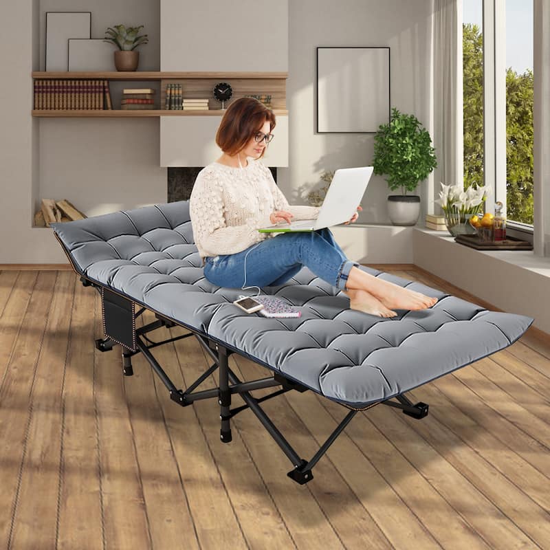 DoCred Folding Camping Bed Cot for Adults, Guest Bed with Mattress - Grey-3