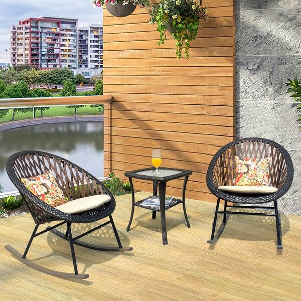 Shop Ovios 3 Piece Patio Rocking Bistro Set Patio Outdoor Furniture Porche Rocking Chairs Conversation Sets With Glass Coffee Table Overstock 31169888