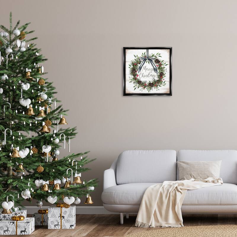 Stupell Rustic Christmas Pinecone Wreath Framed Floater Canvas Wall Art Design By Elizabeth Tyndall