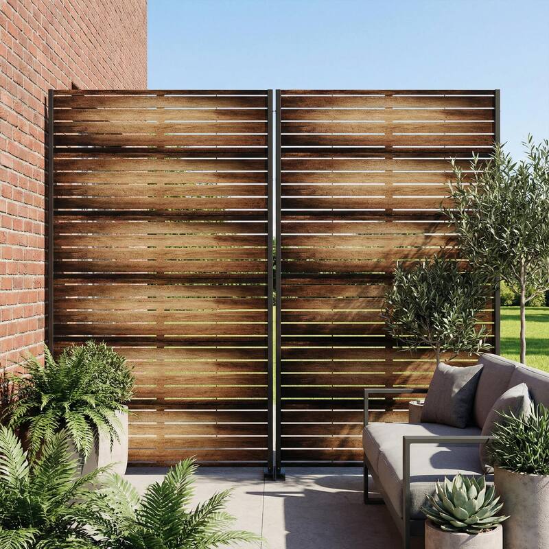 Outdoor Metal Privacy Screen Fence Panel - Brown - 72"x94"