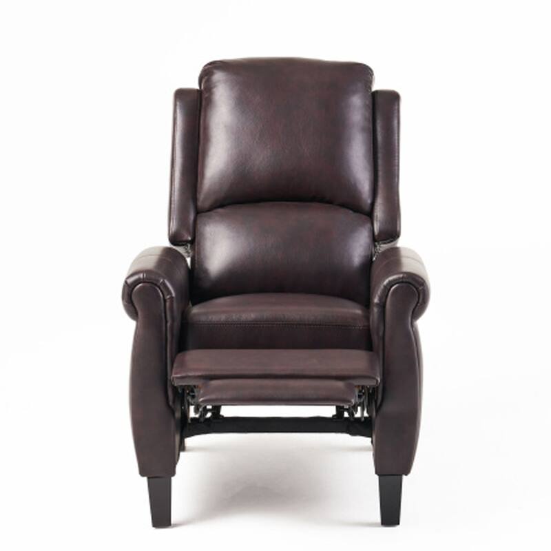 Manual Recliner Lounge Chair, Burgundy Brown Faux Leather Upholstery