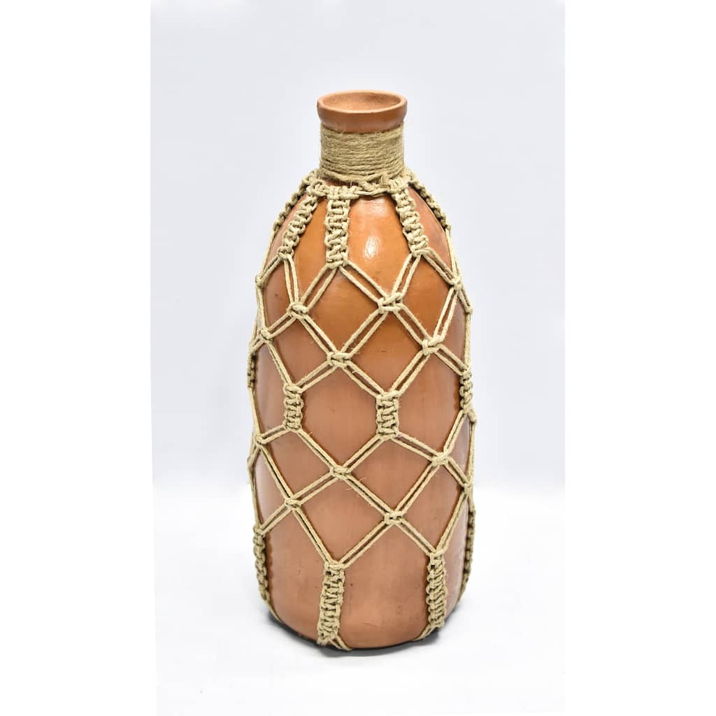 Vase Lg Mud & Rope Natural Finish Dia 5.5" & H 13" - NATURAL