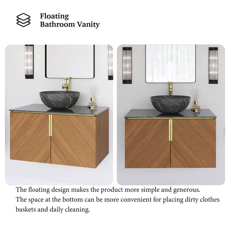 Wall-Mounted Bathroom Vanity with Round Ceramic Sink