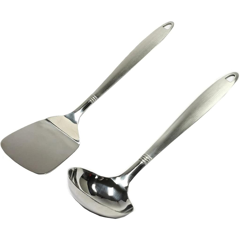 Chef Craft Stainless Steel Solid Spatula Turner & Ladle Set with Attractive Brushed Finish Handle