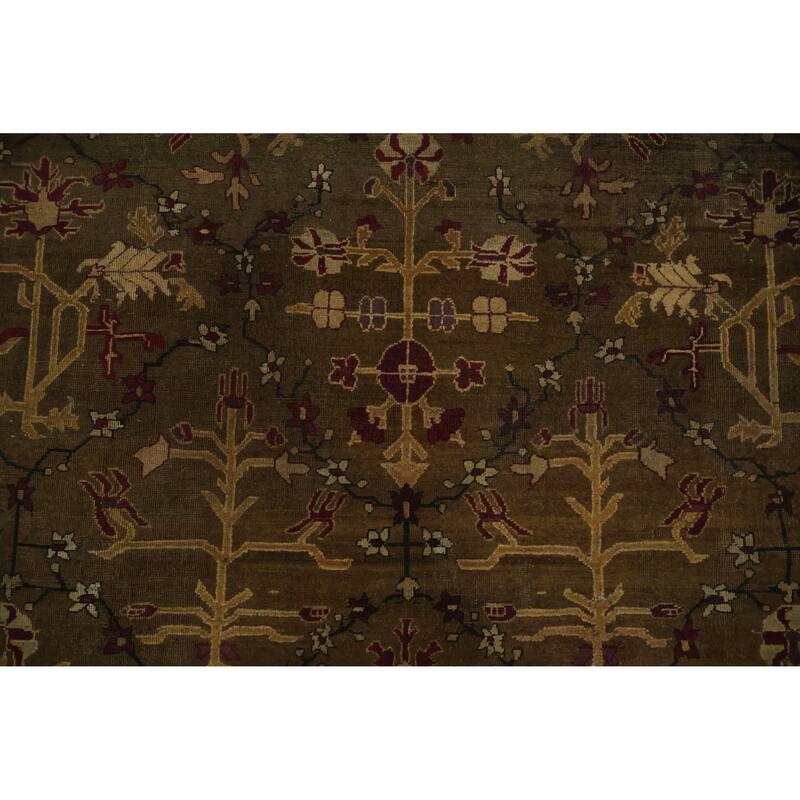 Hand Knotted Oriental 100% Wool Carpet Traditional Floral Green Agra Area Rug - 14' 10'' X 13' 1''