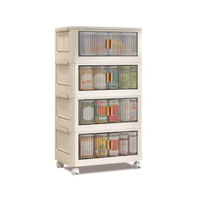 Stackable Storage Bins With Lids, 31.5" Folding Storage Box With Doors And Wheels Large Capacity Collapsible