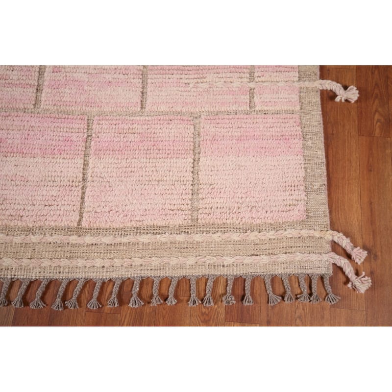 Pink Moroccan Area Rug Handmade Wool Carpet - 9'0"x 12'6"