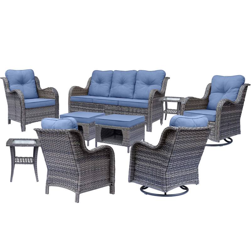 Outdoor Patio Furniture-Gray Wicker Outdoor Swivel Rocker Chairs Set