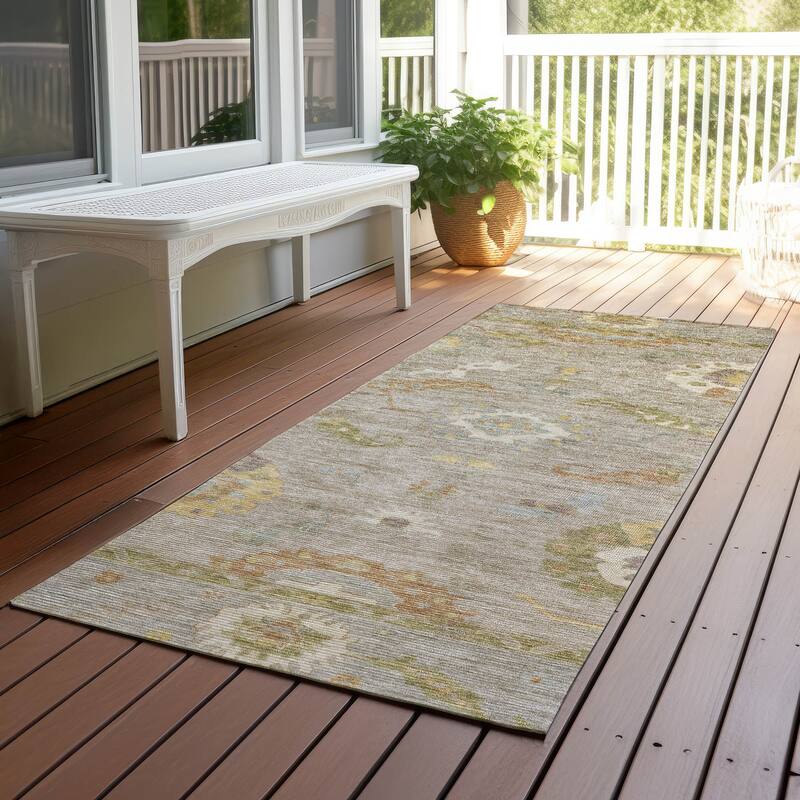 Machine Washable Indoor/ Outdoor Traditional Boho Chantille Rug - Khaki - 2'3" x 7'6"