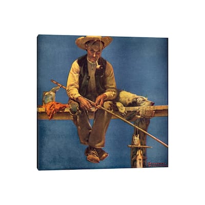 iCanvas "Man on Dock Fishing" by Norman Rockwell Canvas Print